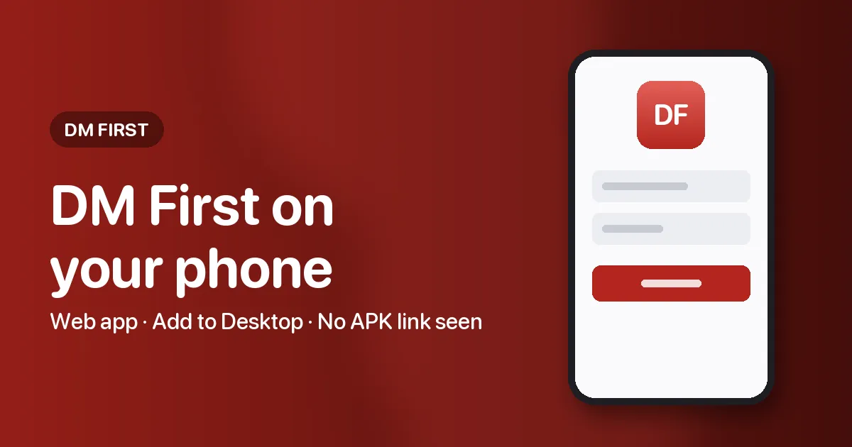 Banner showing DM First running in a mobile browser