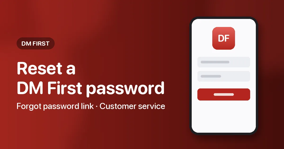 Banner for DM First password reset with a padlock over a phone