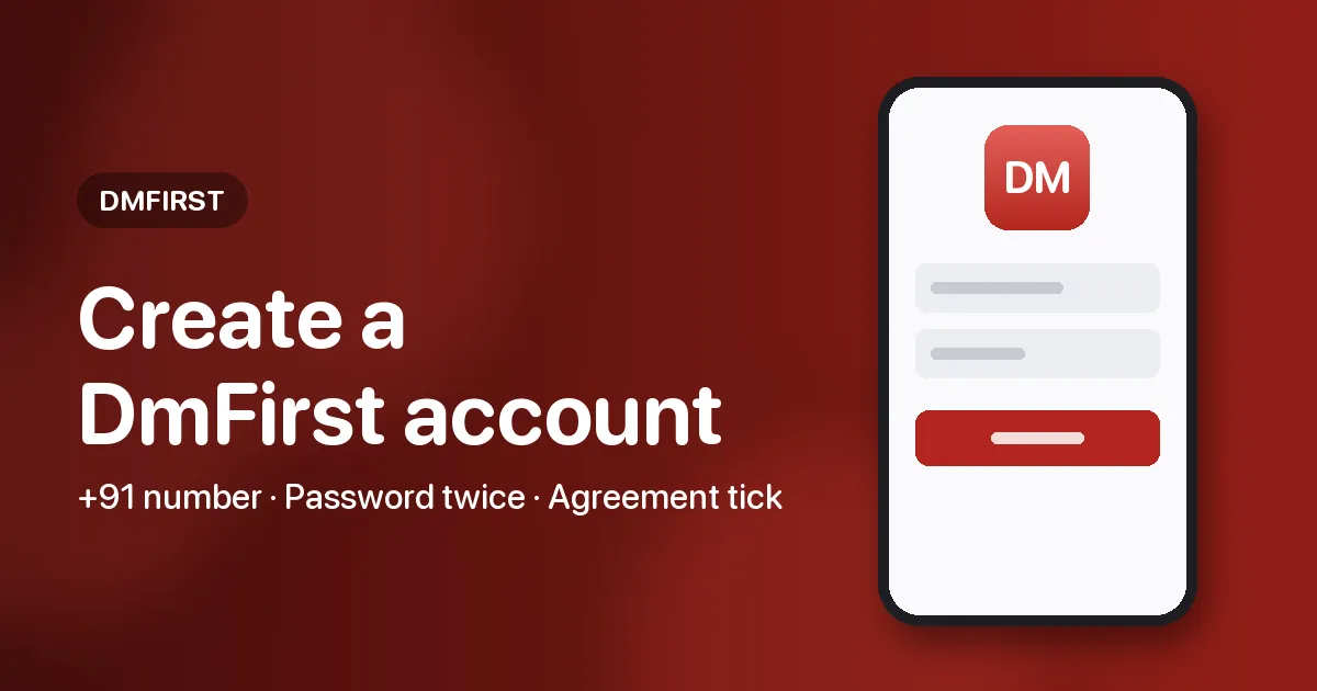 Banner showing a phone with the DmFirst register form