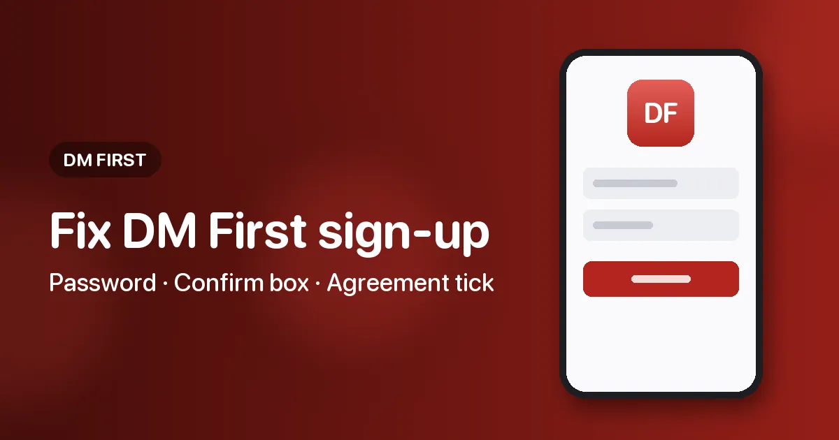 Banner about solving DM First registration form errors